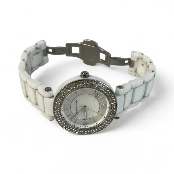 y2k vtg lot of 2 Michael Kors Ceramic Watch crystal bezel mother of pearl‎ - Picture 3 of 16